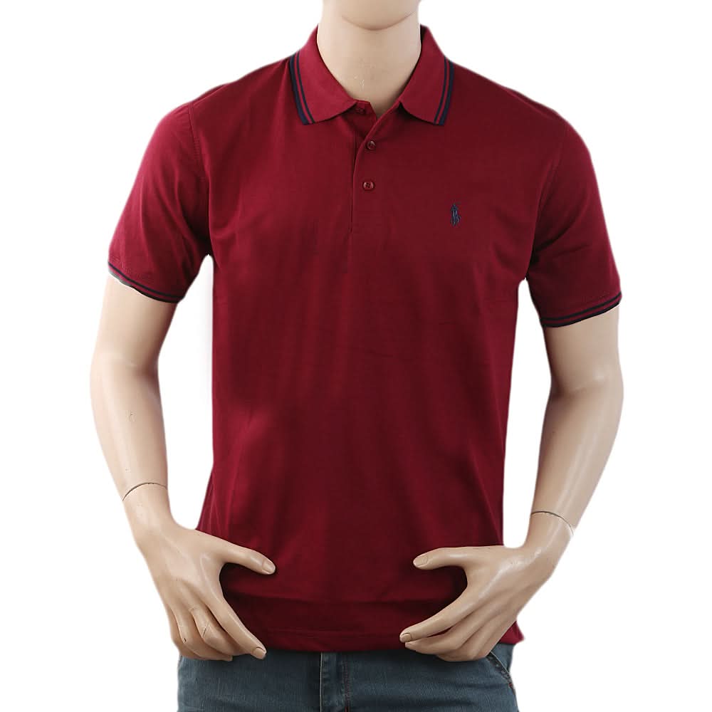 Men's Half Sleeves with Logo Ban Collar Polo T-Shirt - Maroon, Men, T-Shirts And Polos, Chase Value, Chase Value