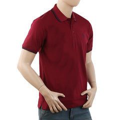 Men's Half Sleeves with Logo Ban Collar Polo T-Shirt - Maroon, Men, T-Shirts And Polos, Chase Value, Chase Value