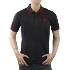 Men's Half Sleeves with Logo Ban Collar Polo T-Shirt - Grey, Men, T-Shirts And Polos, Chase Value, Chase Value