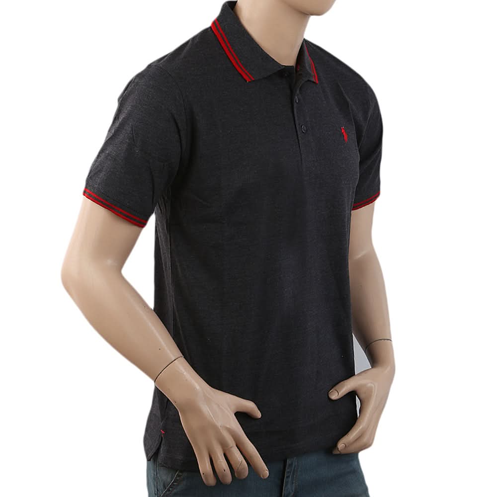 Men's Half Sleeves with Logo Ban Collar Polo T-Shirt - Grey, Men, T-Shirts And Polos, Chase Value, Chase Value