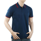 Men's Half Sleeves with Logo Ban Collar Polo T-Shirt - Steel Blue, Men, T-Shirts And Polos, Chase Value, Chase Value