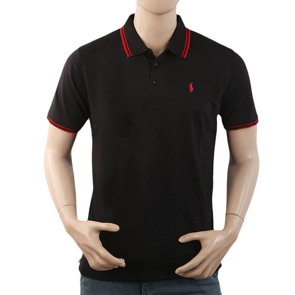 Men's Half Sleeves with Logo Ban Collar Polo T-Shirt - Black, Men, T-Shirts And Polos, Chase Value, Chase Value