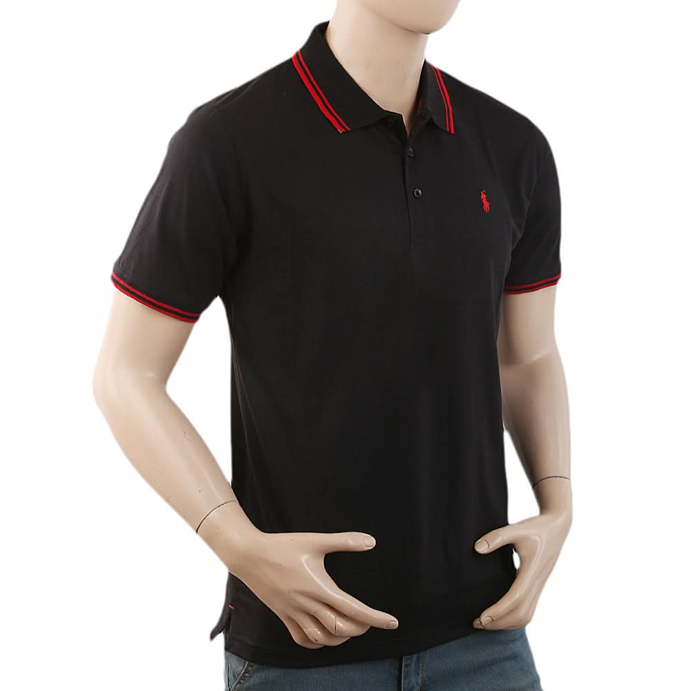 Men's Half Sleeves with Logo Ban Collar Polo T-Shirt - Black, Men, T-Shirts And Polos, Chase Value, Chase Value
