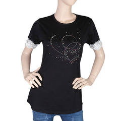 Women's Half Sleeve Stone T-Shirt - Black - test-store-for-chase-value