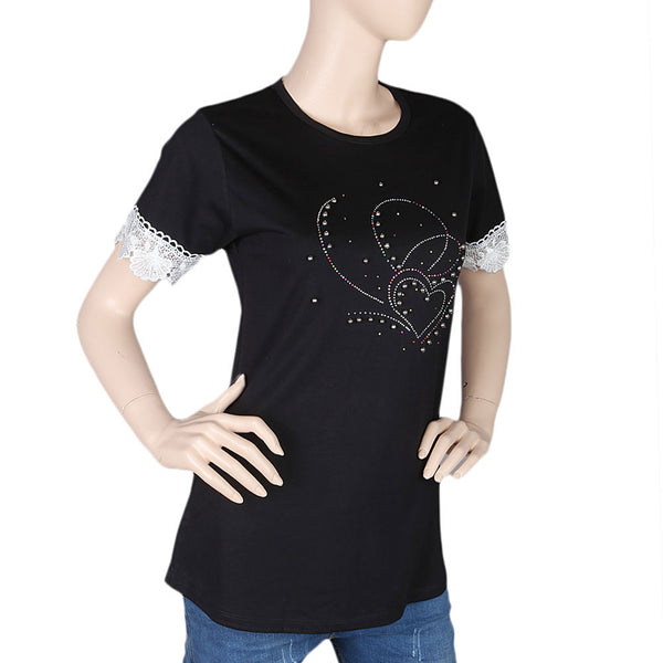 Women's Half Sleeve Stone T-Shirt - Black - test-store-for-chase-value