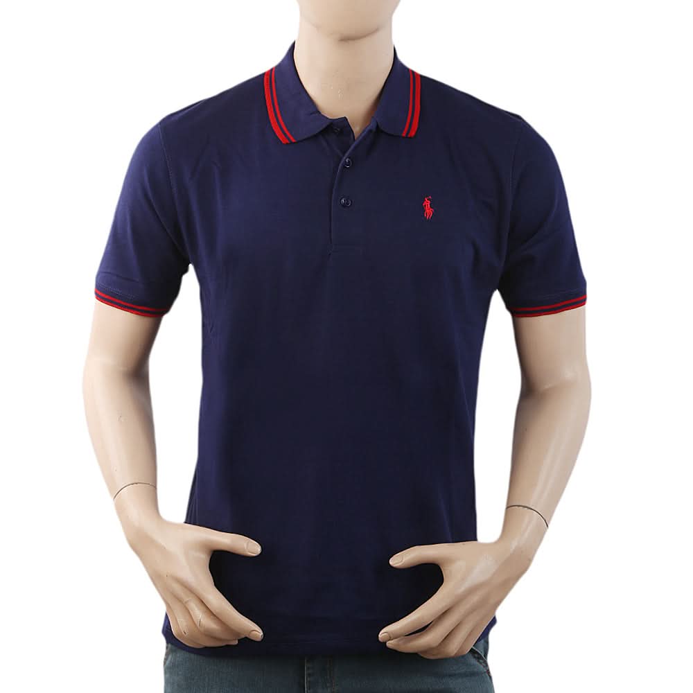 Men's Half Sleeves with Logo Ban Collar Polo T-Shirt - Blue, Men, T-Shirts And Polos, Chase Value, Chase Value