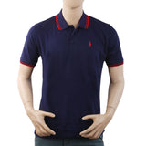 Men's Half Sleeves with Logo Ban Collar Polo T-Shirt - Blue, Men, T-Shirts And Polos, Chase Value, Chase Value