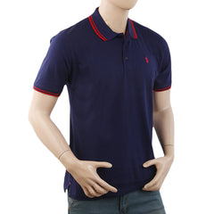 Men's Half Sleeves with Logo Ban Collar Polo T-Shirt - Blue, Men, T-Shirts And Polos, Chase Value, Chase Value