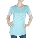 Women's Half Sleeve Stone T-Shirt - Cyan - test-store-for-chase-value