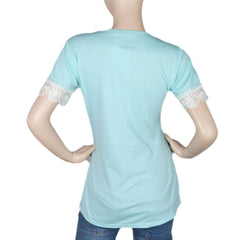 Women's Half Sleeve Stone T-Shirt - Cyan - test-store-for-chase-value