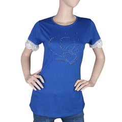 Women's Half Sleeve Stone T-Shirt - Blue - test-store-for-chase-value