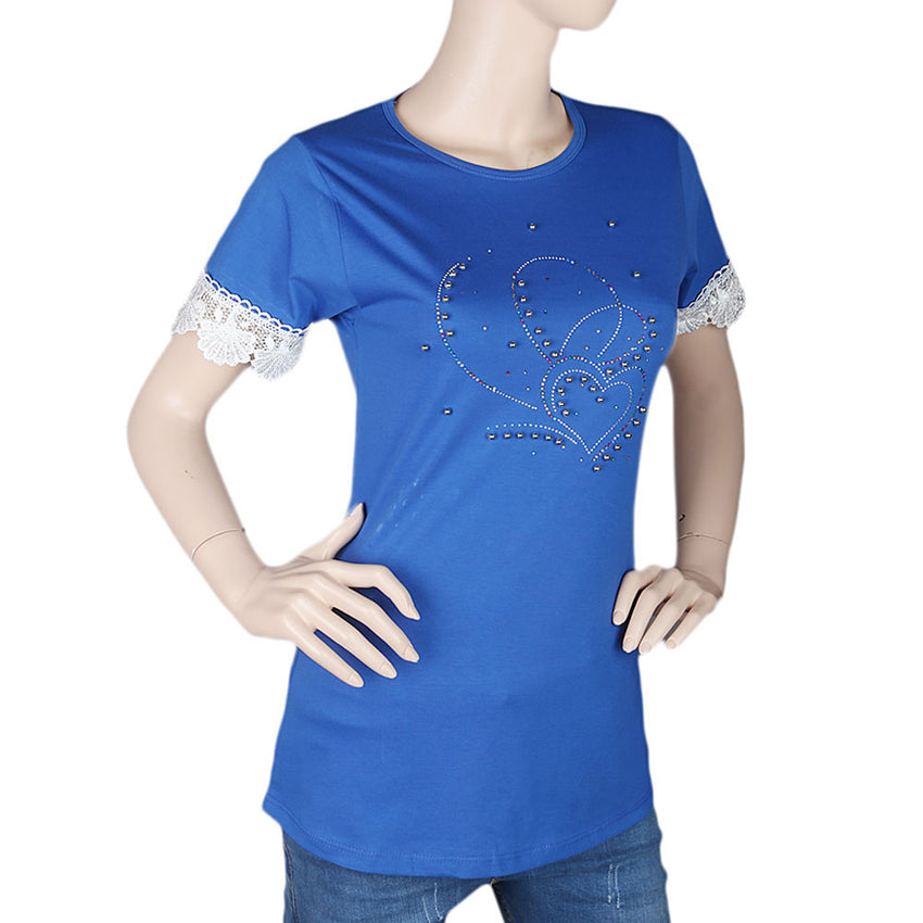 Women's Half Sleeve Stone T-Shirt - Blue - test-store-for-chase-value