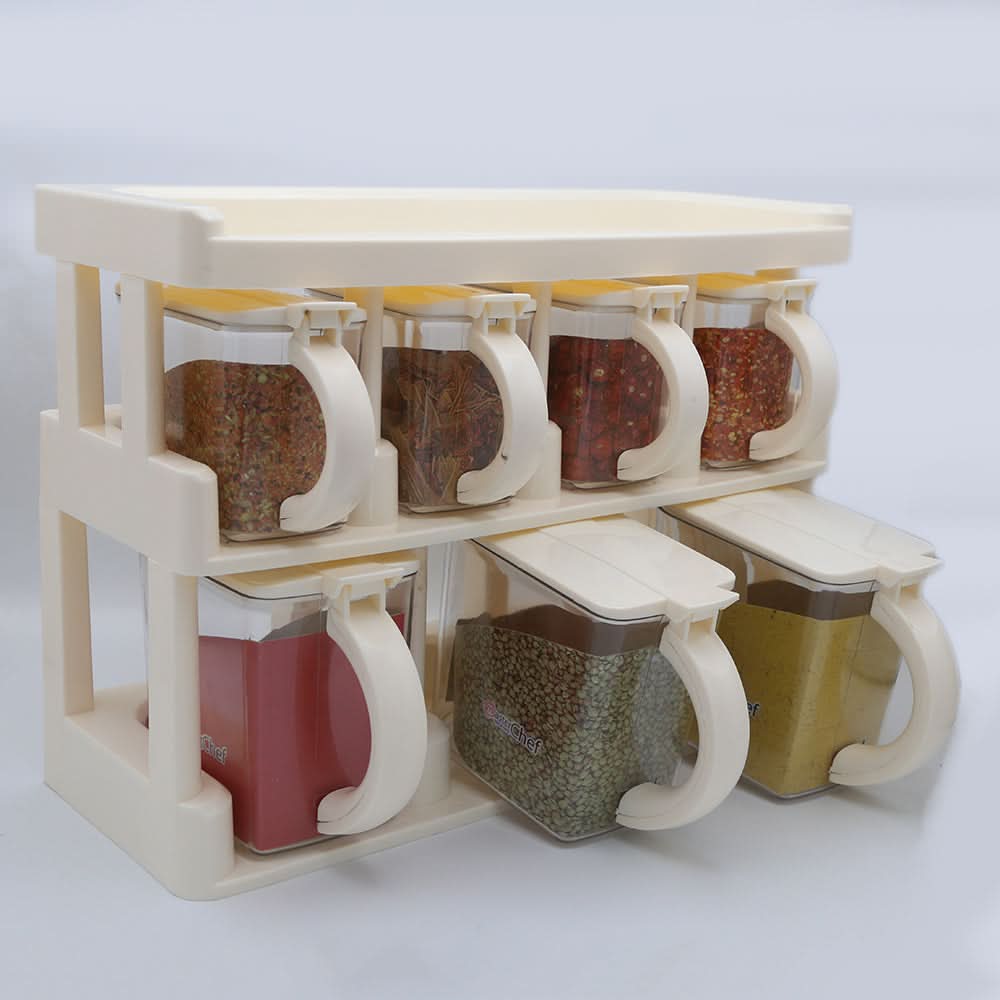 Master Chef Spice Rack 7 Jars Set 450ml - Beige, Home & Lifestyle, Storage Boxes, Chase Value, Chase Value