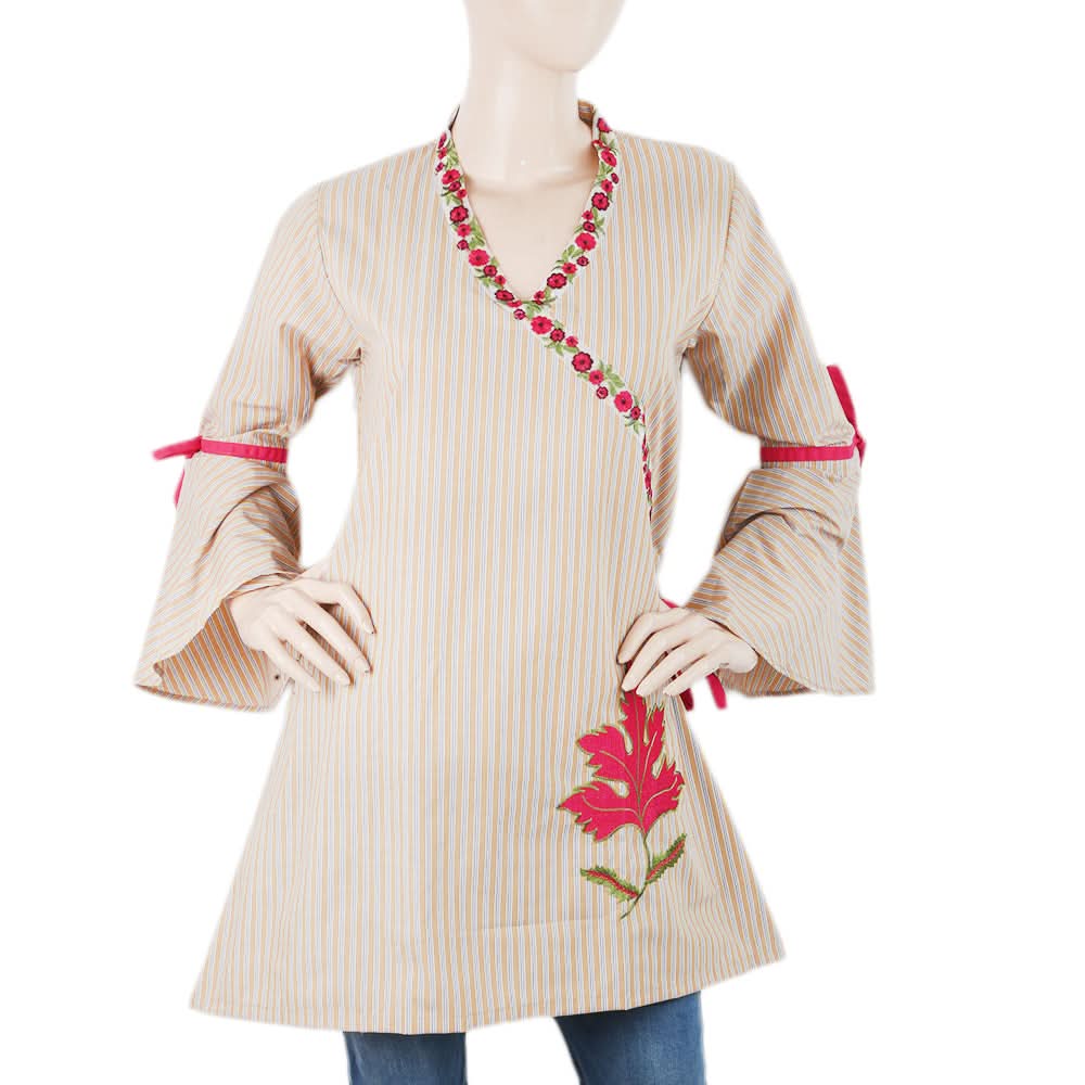Women's Check Embroidered Kurti Angrakha Style - Mustard, Women, Ready Kurtis, Chase Value, Chase Value