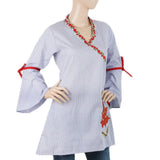 Women's Check Embroidered Kurti Angrakha Style - Blue, Women, Ready Kurtis, Chase Value, Chase Value