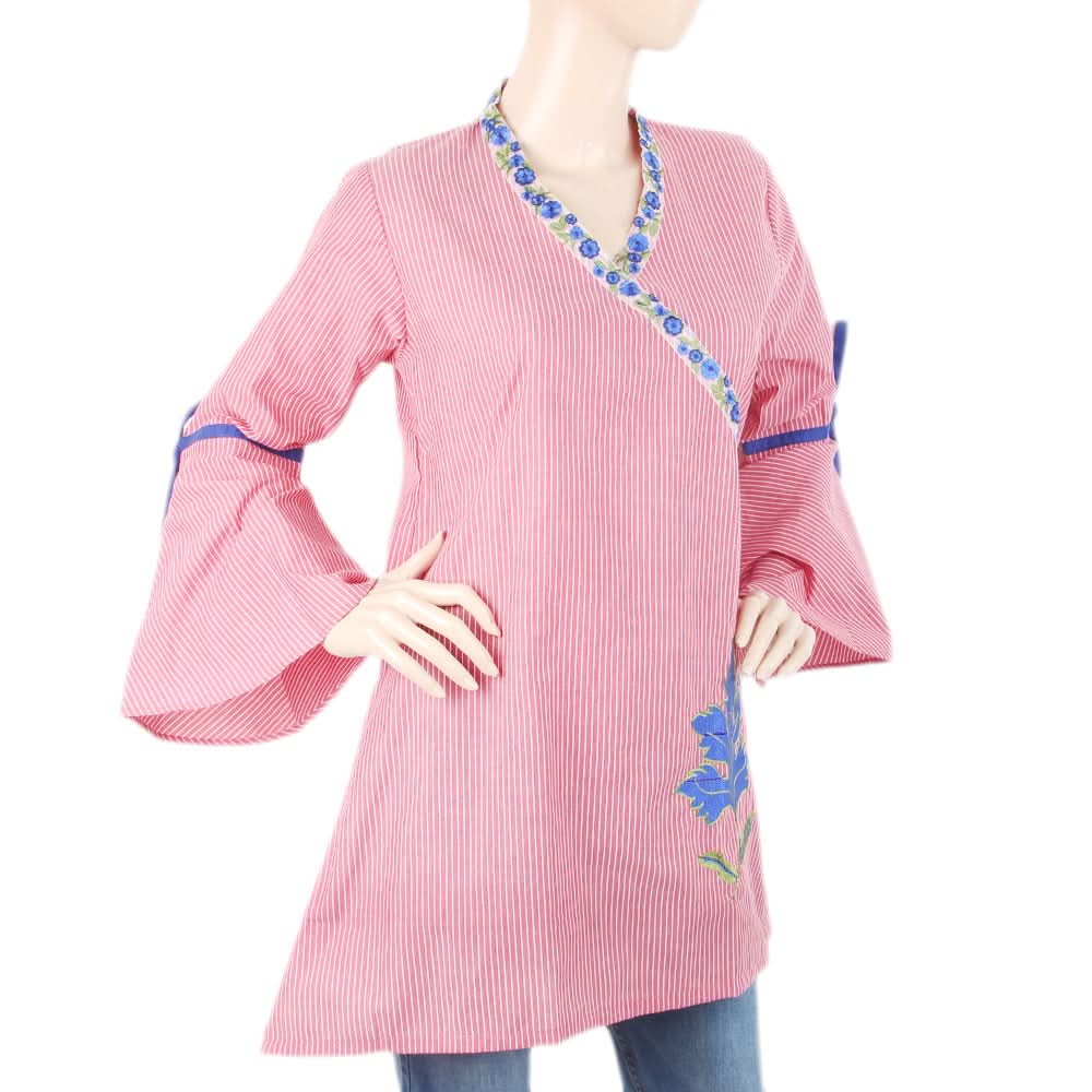 Women's Check Embroidered Kurti Angrakha Style - Maroon, Women, Ready Kurtis, Chase Value, Chase Value