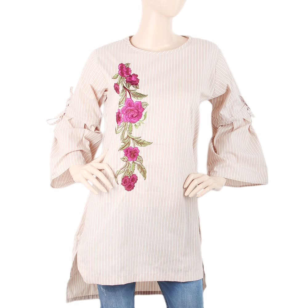 Women's  Embroidered Kurti - Beige, Women, Ready Kurtis, Chase Value, Chase Value
