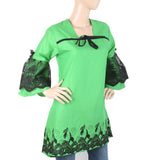 Women's  Embroidered Front Bow Kurti - Green, Women, Ready Kurtis, Chase Value, Chase Value
