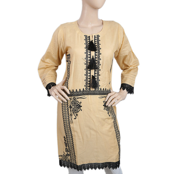 Women's Embroidered Kurti With Front Tulsa - Beige, Women, Ready Kurtis, Chase Value, Chase Value