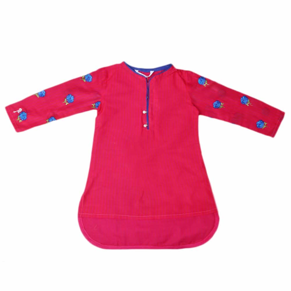 Girls Embroidered Cotton  Kurti - Pink, Kids, Girls Kurti, Chase Value, Chase Value