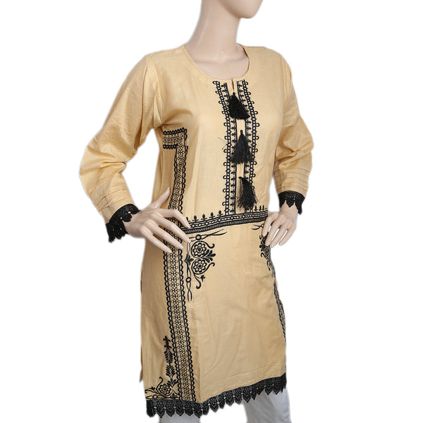 Women's Embroidered Kurti With Front Tulsa - Beige, Women, Ready Kurtis, Chase Value, Chase Value