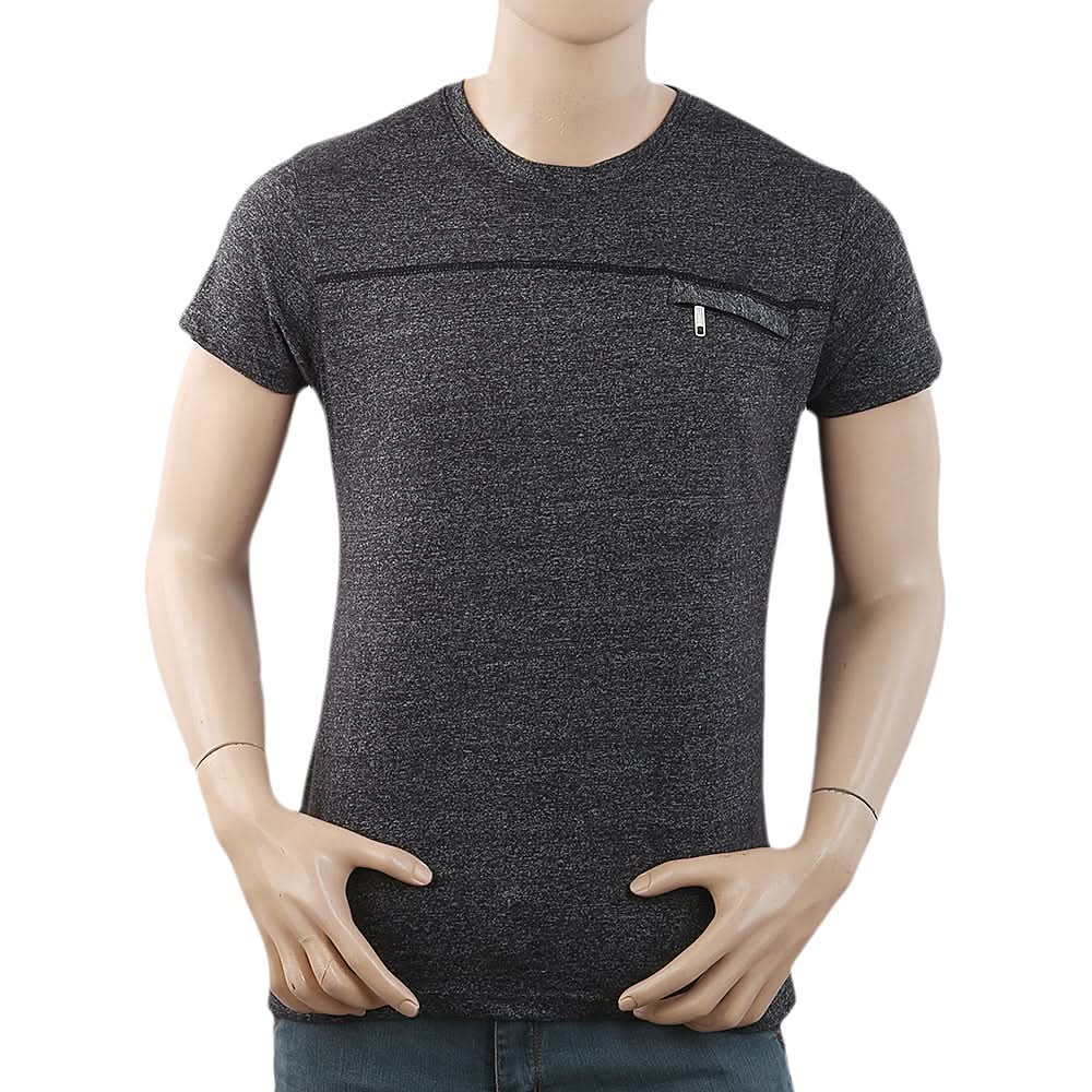 Men's Half Sleeves Twisted Fancy T-Shirt - Grey, Men, T-Shirts And Polos, Chase Value, Chase Value