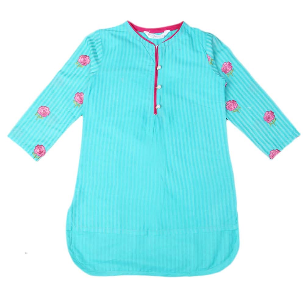 Girls Embroidered Cotton  Kurti - Sea Green, Kids, Girls Kurti, Chase Value, Chase Value