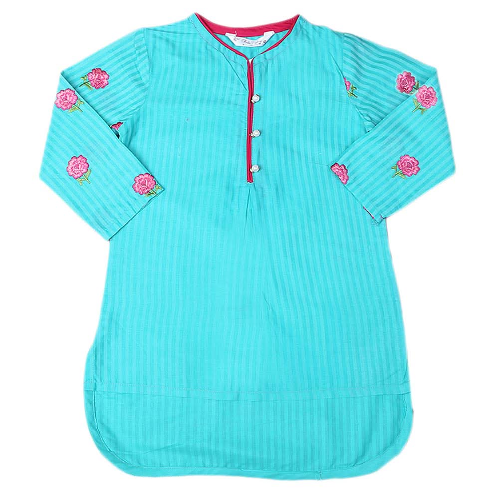 Girls Embroidered Cotton  Kurti - Sea Green, Kids, Girls Kurti, Chase Value, Chase Value