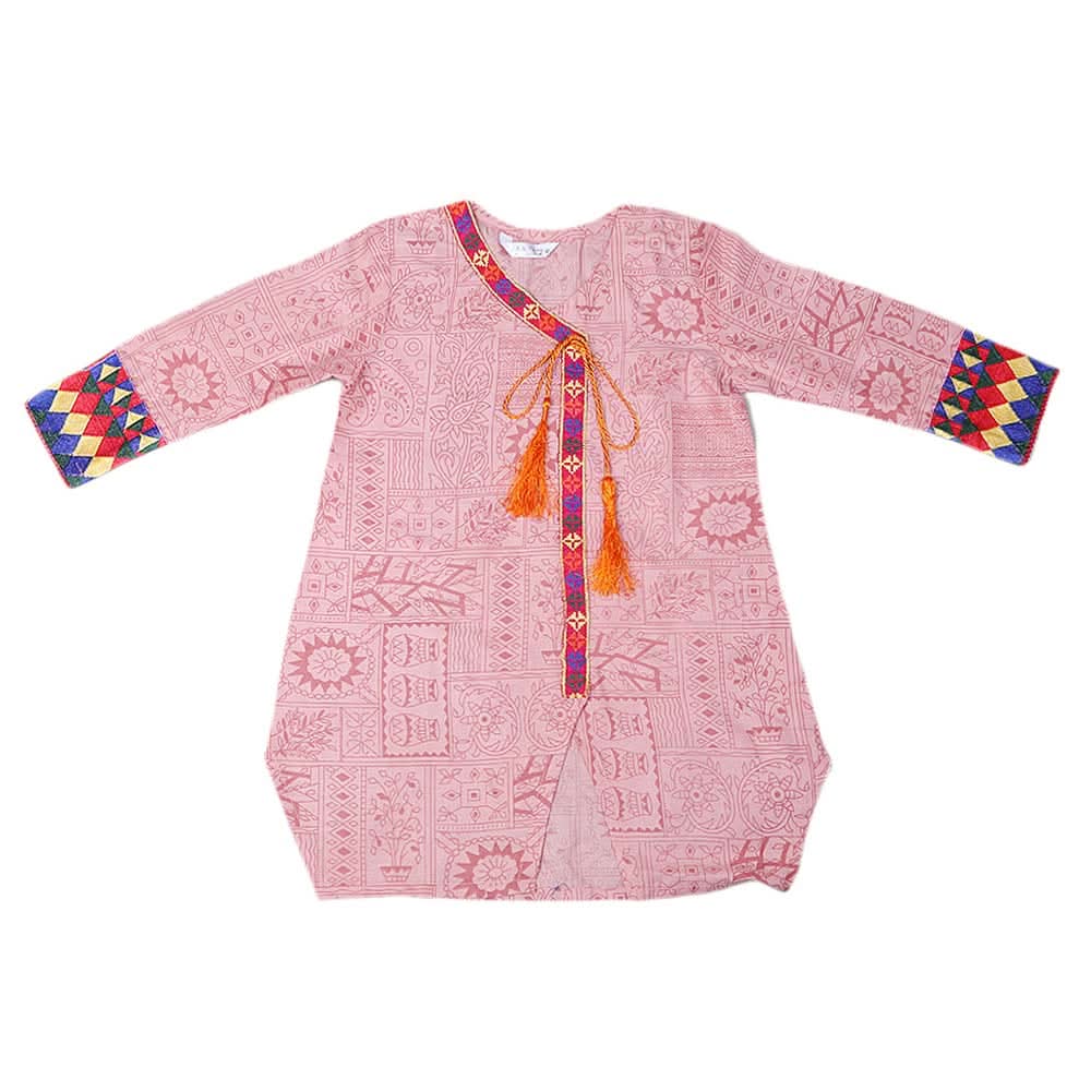 Girls Embroidered Cotton  Kurti - Peach, Kids, Girls Kurti, Chase Value, Chase Value