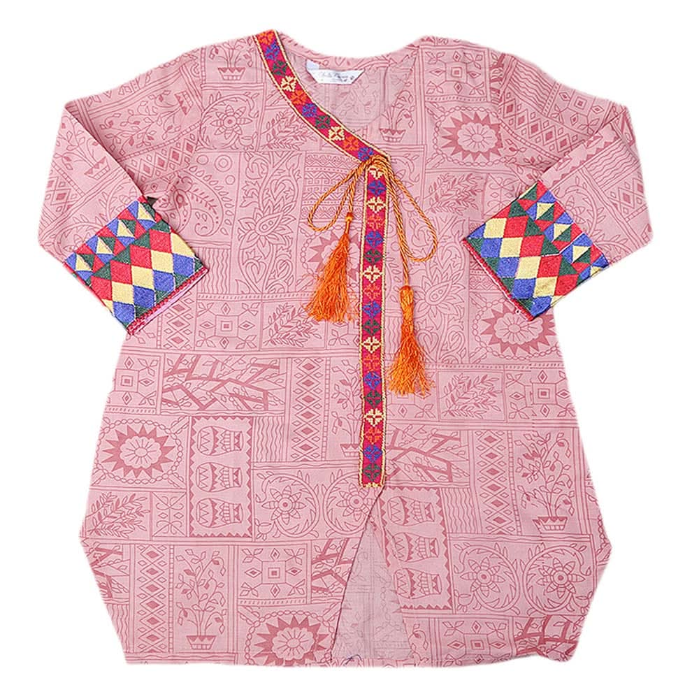 Girls Embroidered Cotton  Kurti - Peach, Kids, Girls Kurti, Chase Value, Chase Value