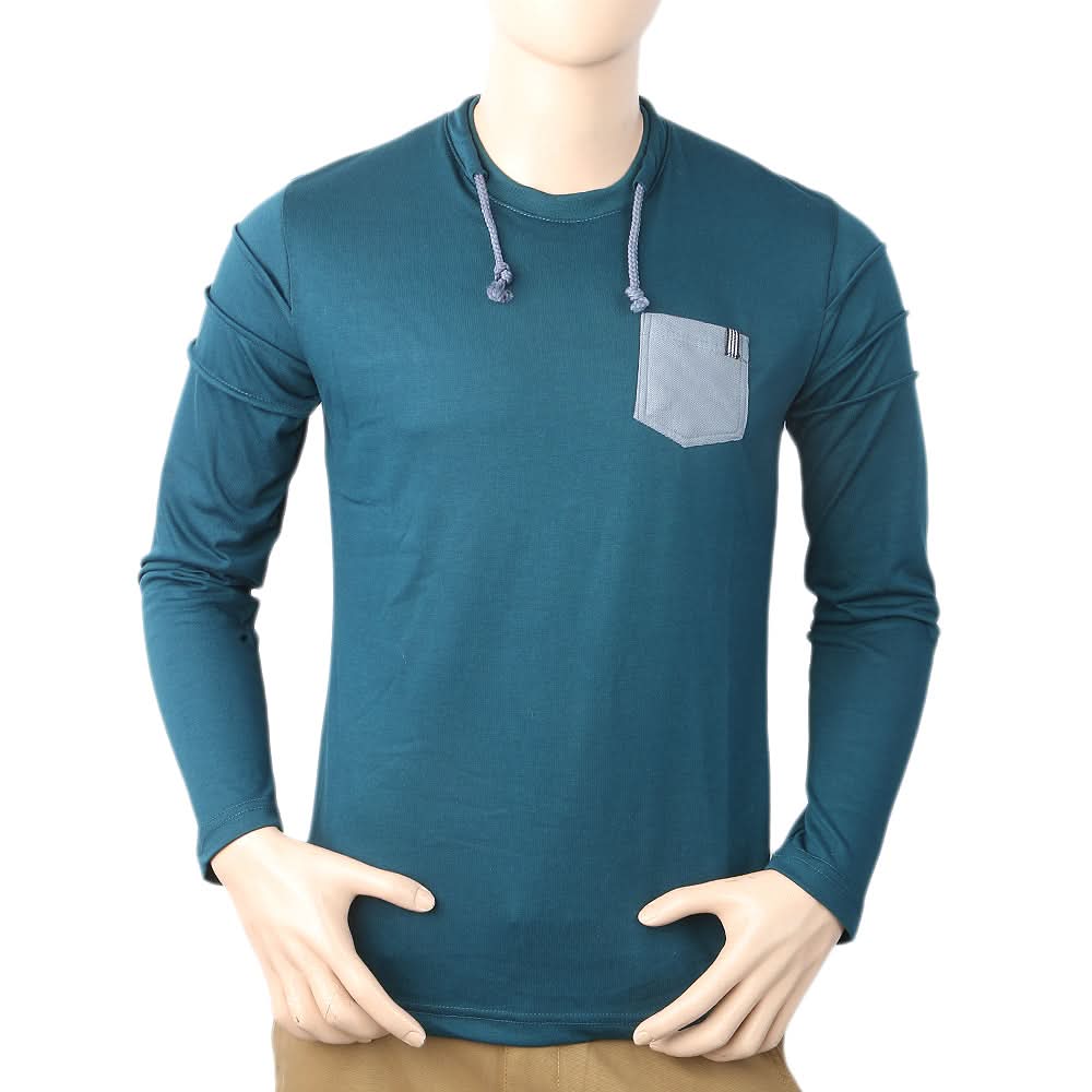 Men's Full Sleeves T-Shirt - Steel Green, Men, T-Shirts And Polos, Chase Value, Chase Value