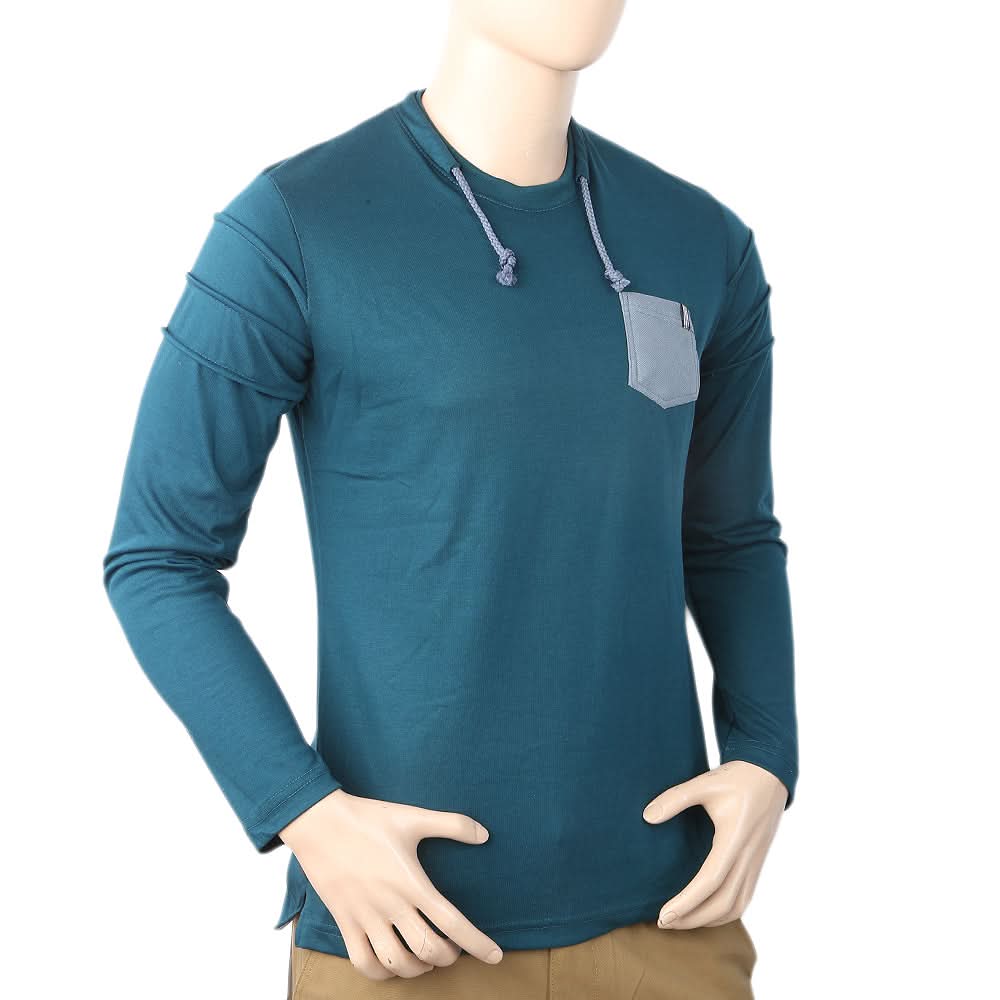 Men's Full Sleeves T-Shirt - Steel Green, Men, T-Shirts And Polos, Chase Value, Chase Value