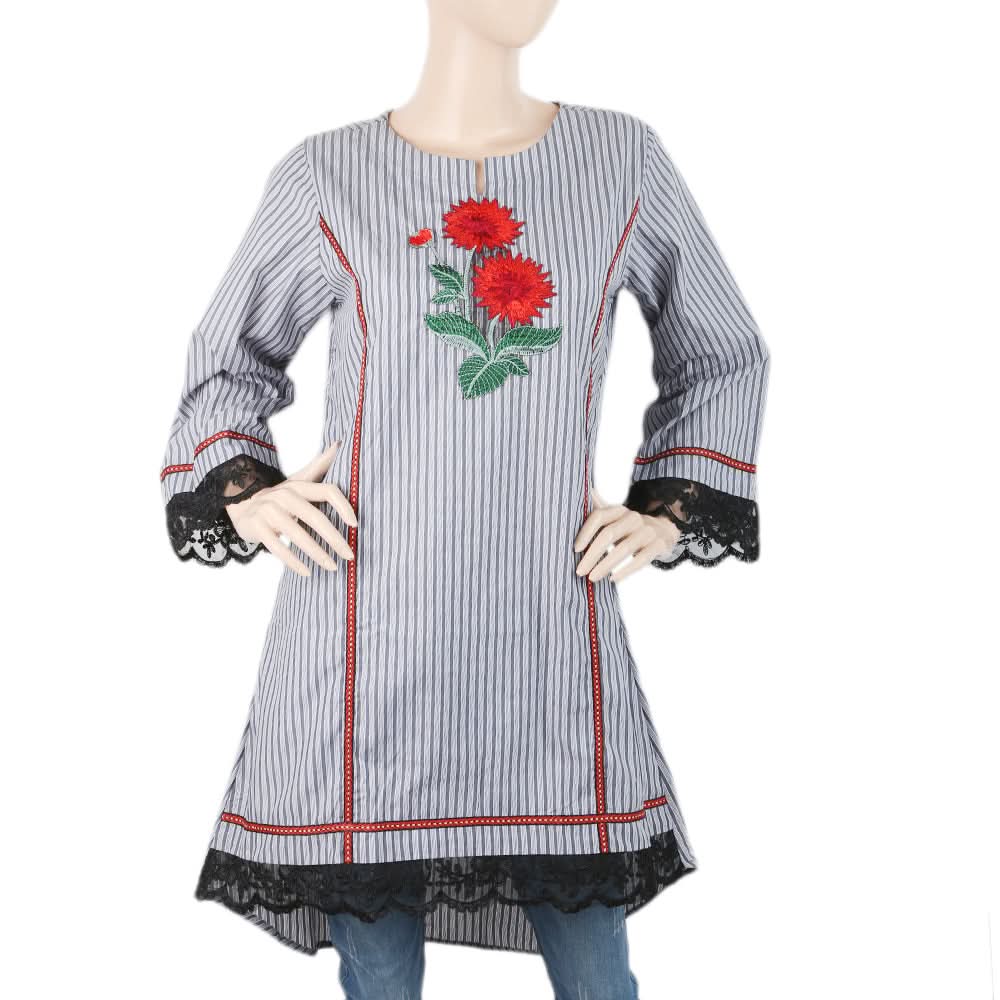 Women's Embroidered Kurti With Tape - Dark Grey, Women, Ready Kurtis, Chase Value, Chase Value