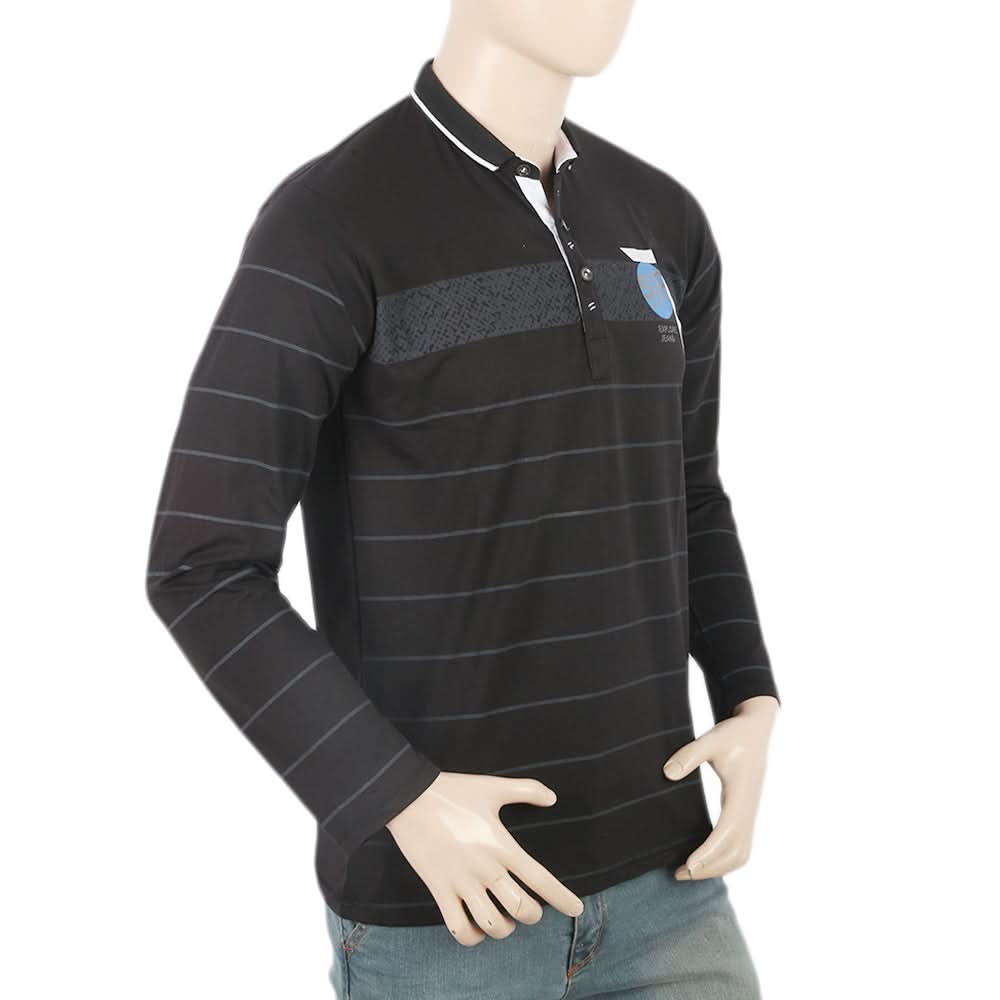 Men's Full Sleeves Sherwani Collar T-Shirt - Black, Men, T-Shirts And Polos, Chase Value, Chase Value