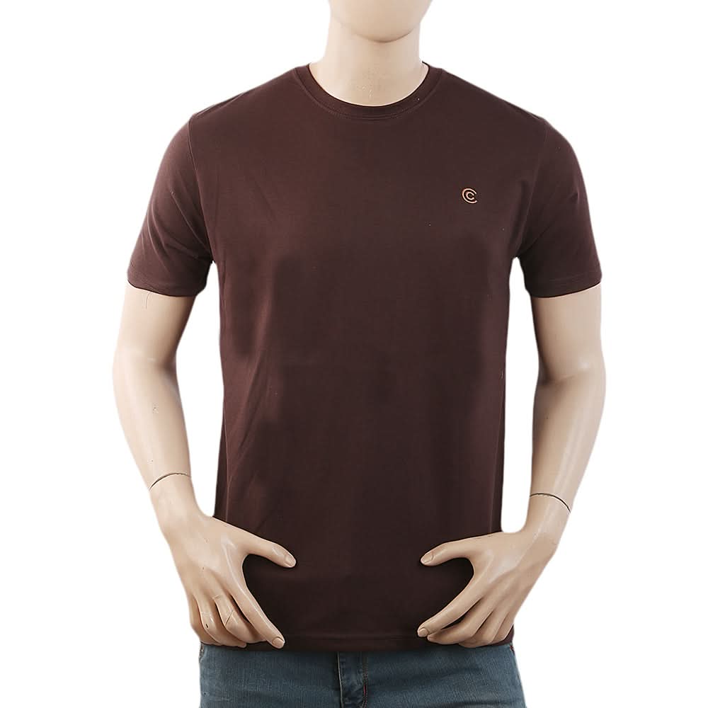 Men's Half Sleeves with Logo T-Shirt - Brown, Men, T-Shirts And Polos, Chase Value, Chase Value