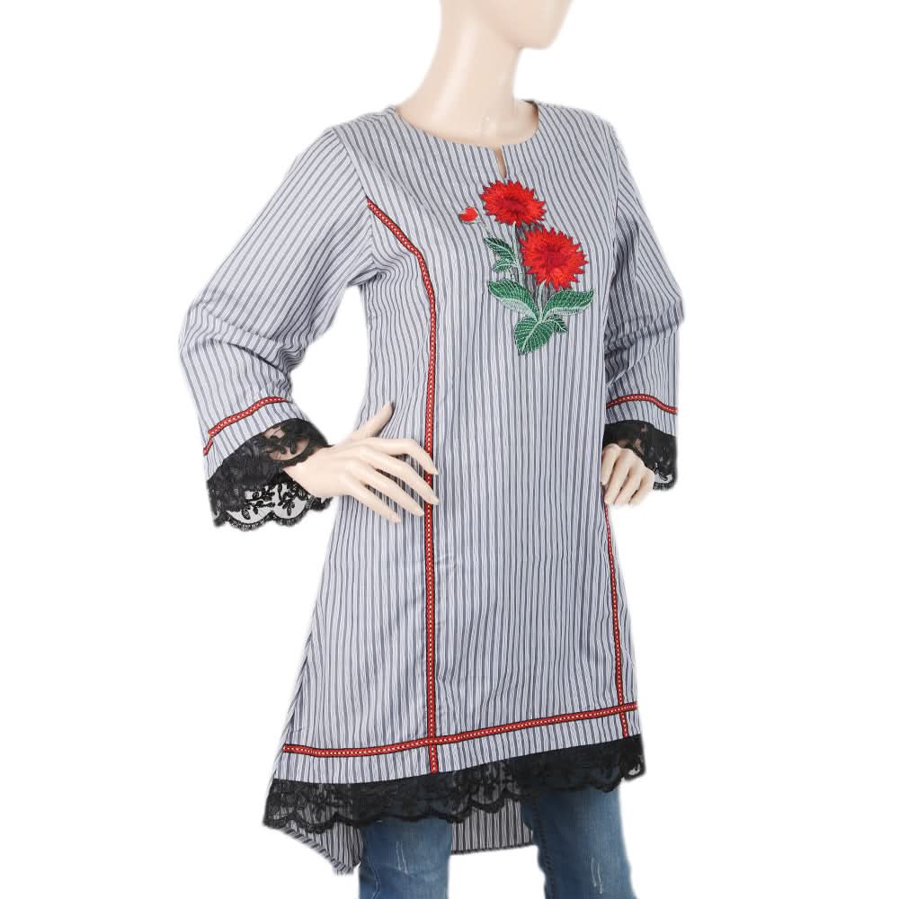 Women's Embroidered Kurti With Tape - Dark Grey, Women, Ready Kurtis, Chase Value, Chase Value