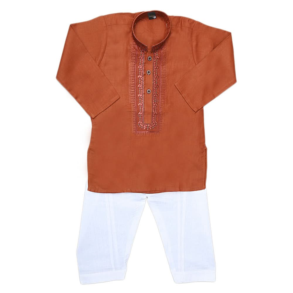 Boys Embroidered Kurta Shalwar Suit - Dark Brown, Kids, Boys Shalwar Kameez, Chase Value, Chase Value