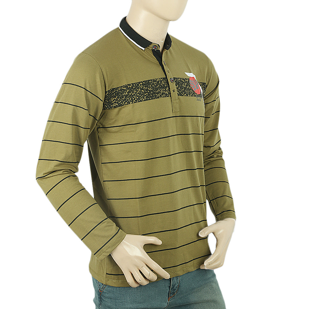 Men's Full Sleeves Sherwani Collar T-Shirt - Olive Green, Men, T-Shirts And Polos, Chase Value, Chase Value