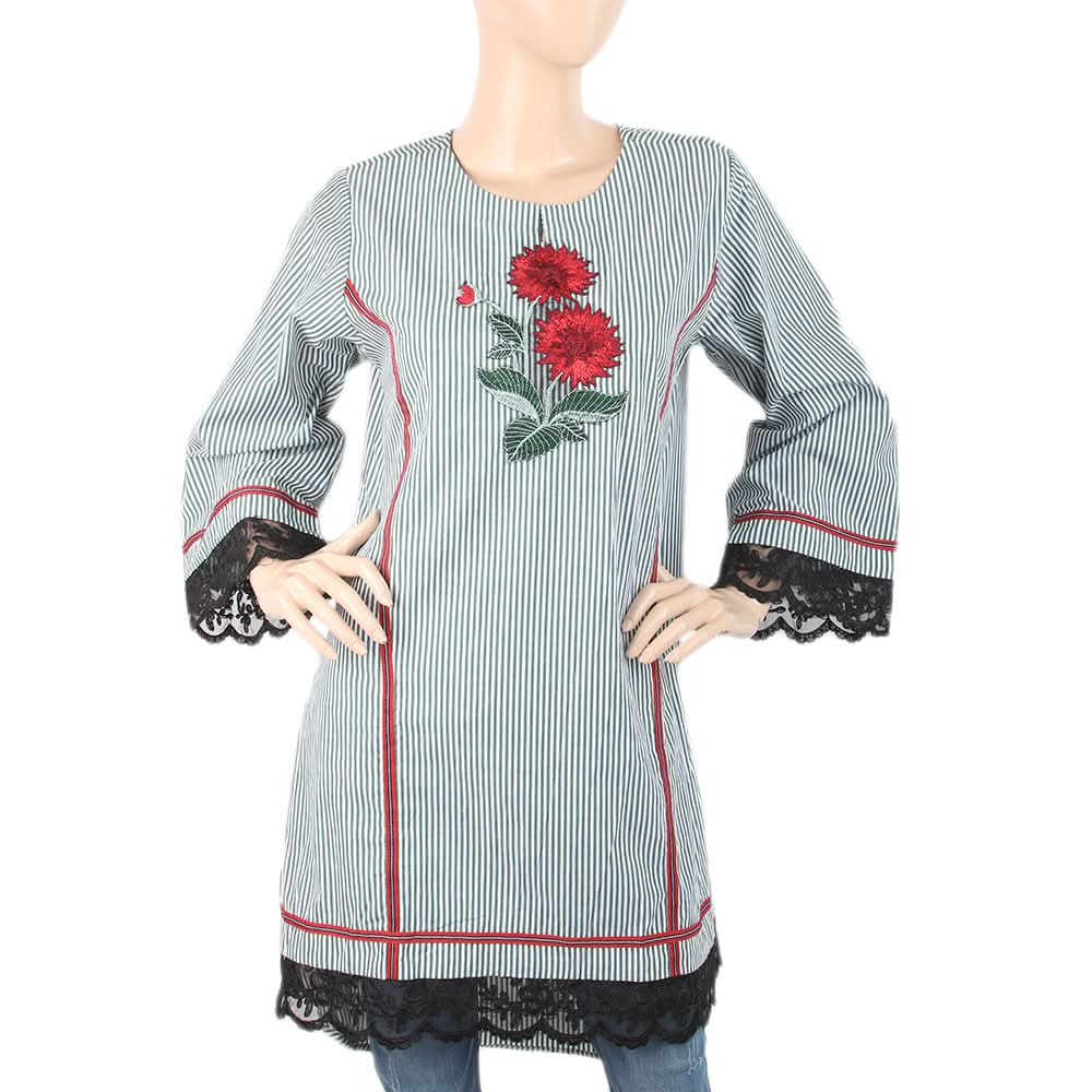 Women's Embroidered Kurti With Tape - Dark Green, Women, Ready Kurtis, Chase Value, Chase Value