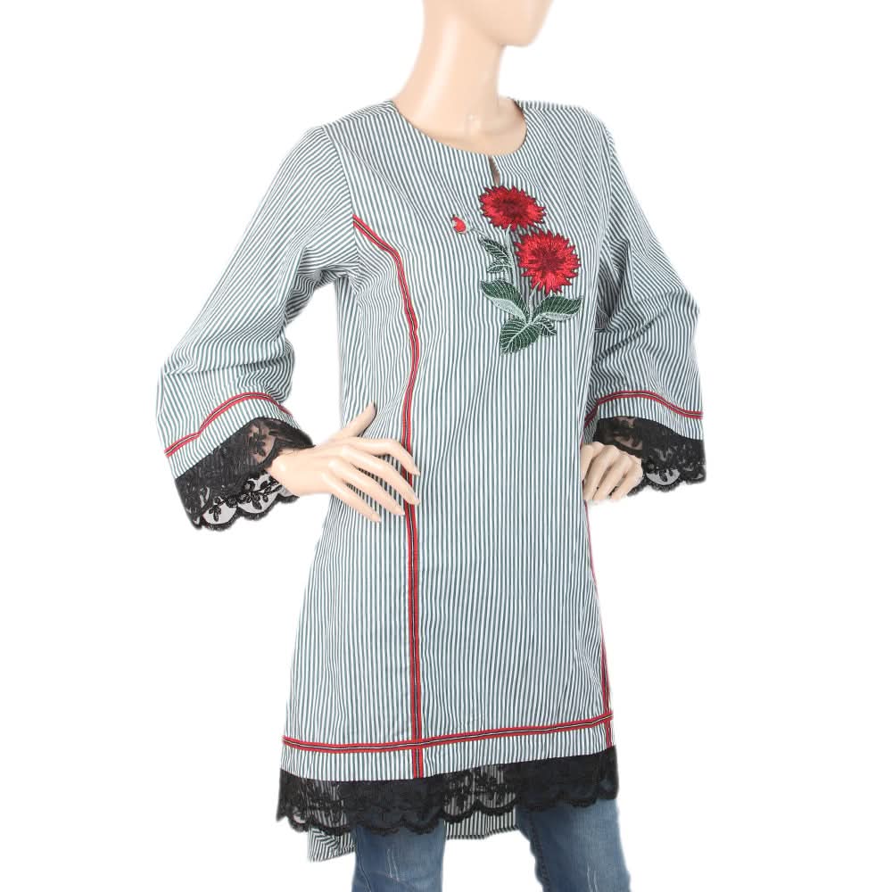 Women's Embroidered Kurti With Tape - Dark Green, Women, Ready Kurtis, Chase Value, Chase Value