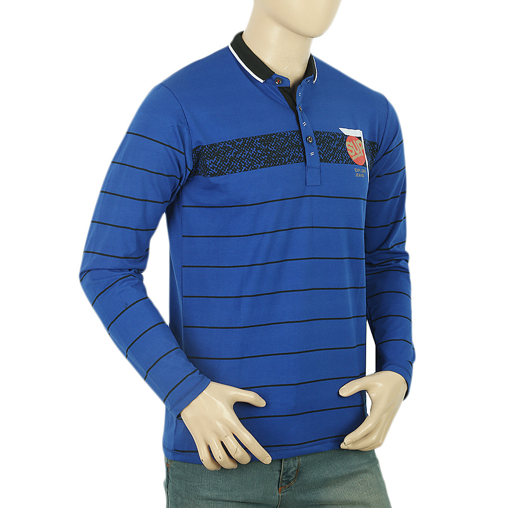 Men's Full Sleeves Sherwani Collar T-Shirt - Royal Blue, Men, T-Shirts And Polos, Chase Value, Chase Value
