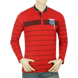 Men's Full Sleeves Sherwani Collar T-Shirt - Red, Men, T-Shirts And Polos, Chase Value, Chase Value