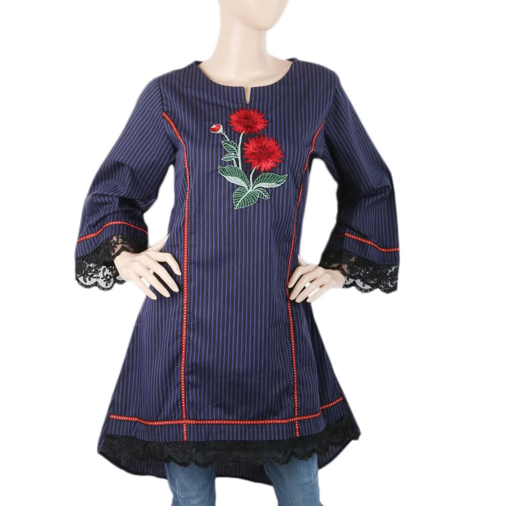 Women's Embroidered Kurti With Tape - Navy Blue, Women, Ready Kurtis, Chase Value, Chase Value