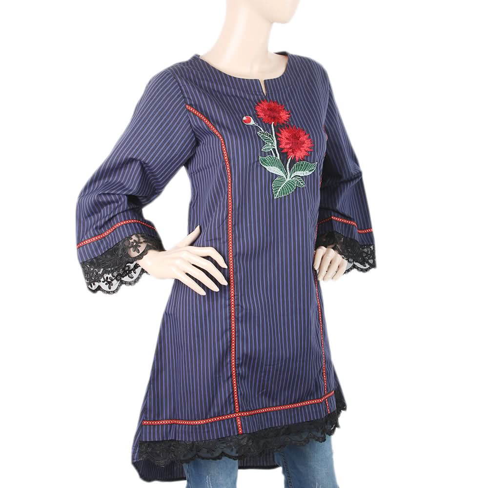 Women's Embroidered Kurti With Tape - Navy Blue, Women, Ready Kurtis, Chase Value, Chase Value