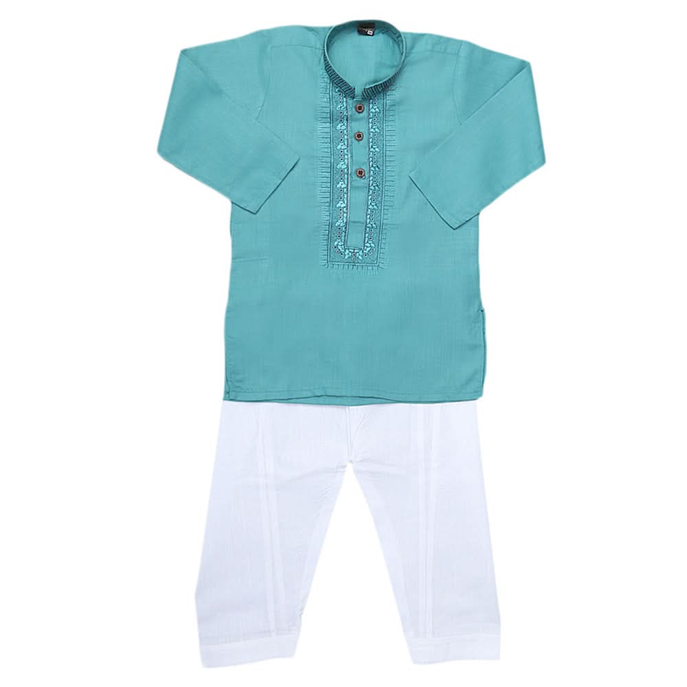 Boys Embroidered Kurta Shalwar Suit - Sea Green, Kids, Boys Shalwar Kameez, Chase Value, Chase Value