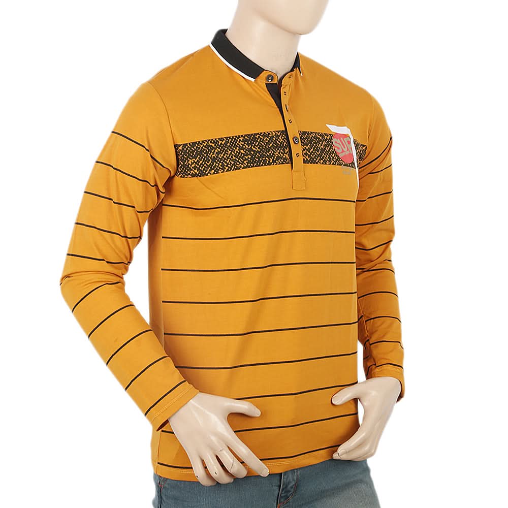 Men's Full Sleeves Sherwani Collar T-Shirt - Mustard, Men, T-Shirts And Polos, Chase Value, Chase Value