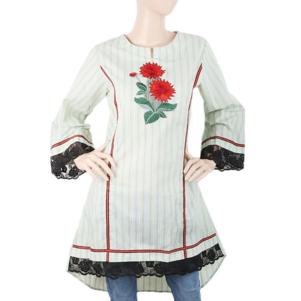 Women's Embroidered Kurti With Tape - Light  Green, Women, Ready Kurtis, Chase Value, Chase Value
