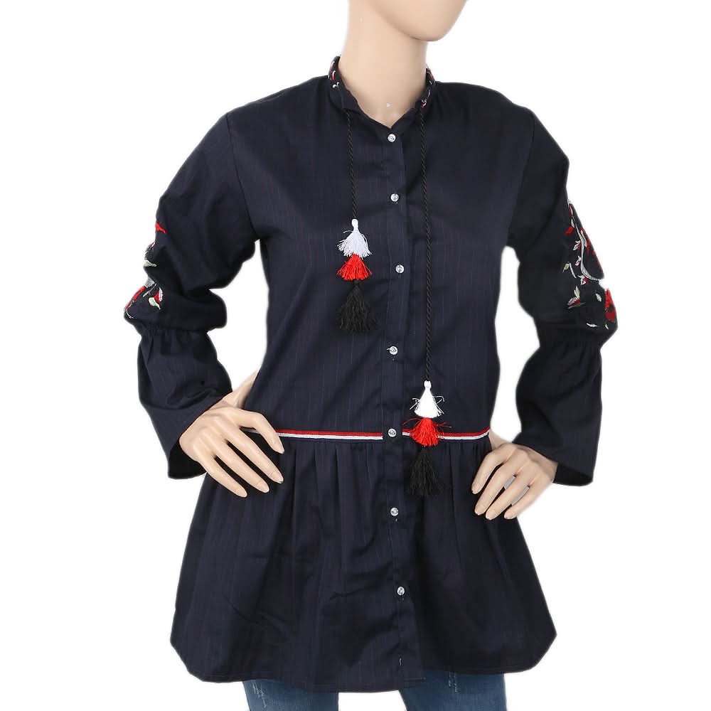 Women's Embroidered Stripe Top - Navy Blue, Women, T-Shirts And Tops, Chase Value, Chase Value