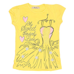 Girls Half Sleeve Fancy T-Shirt - Yellow - test-store-for-chase-value