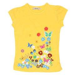 Girls Half Sleeve Fancy T-Shirt - Yellow - test-store-for-chase-value